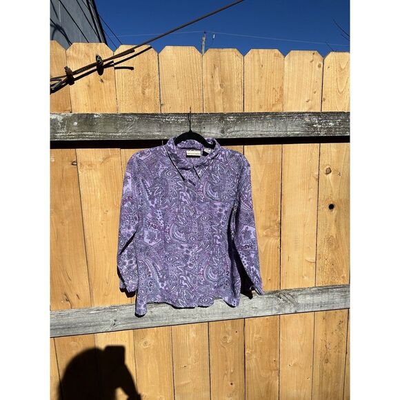 Apostrophe Tops - Apostrophe Womens Top Size XL Paisley 3/4 Sleeve Shirt Purple Button Up Spring